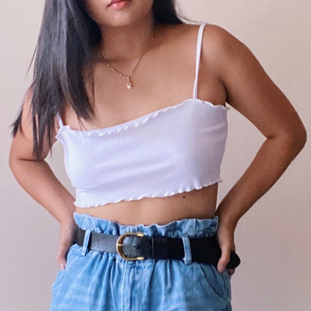 White Nastygal Lettuce Hem Ribbed Crop Top